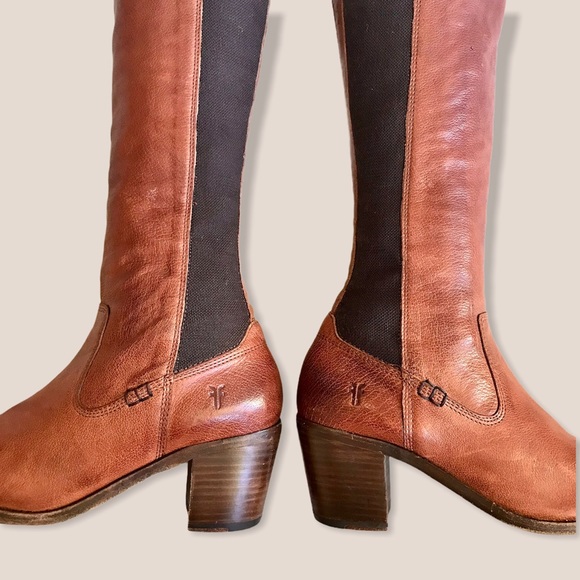 Frye Molly Gore Cognac Tall Skinny Riding Boots - Picture 11 of 16
